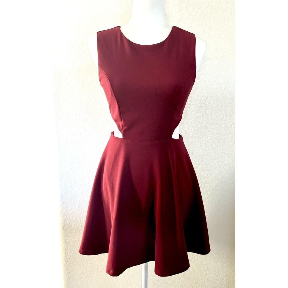 Lulus Women’s Skater Mini Cocktail Dress Cutout Waist Size S Wine Burgundy
